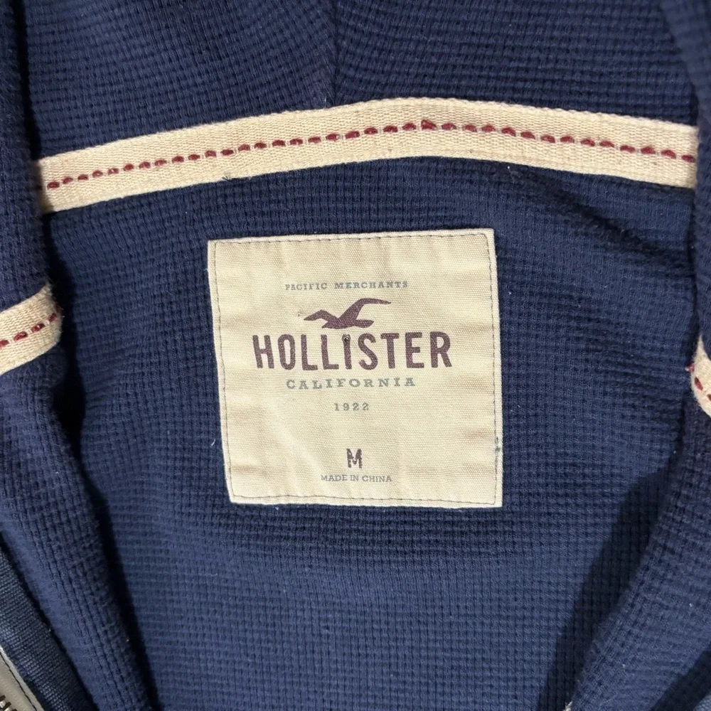 Hollister Waffle Knit Full Zip Hoodie Men's M Blue Fleece Y2K Wave Crashers - Picture 3 of 10